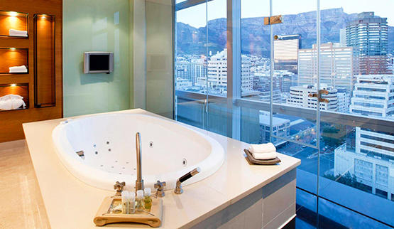 Spa with a city view close to shops at Westin hotel in Cape Town.